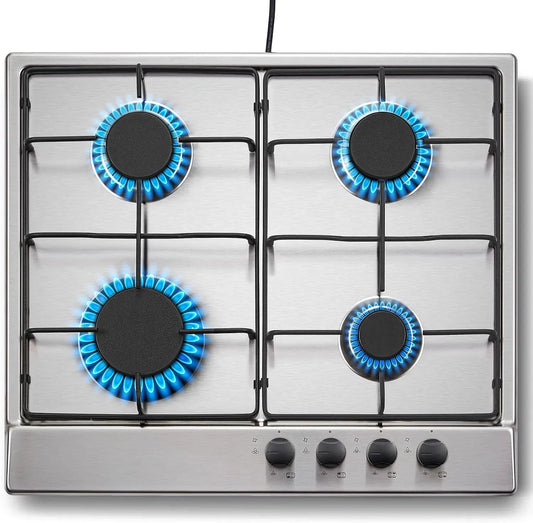 Plaque de cuisson à gaz, 60cm, 4 foyers, encastrable, acier inoxydable, table de cuisson à gaz