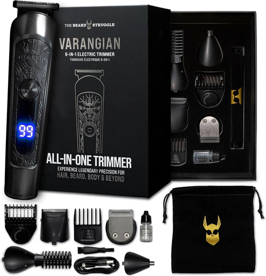 sans fil, corps et au-delà, The Beard Struggle Varangian Tondeuse à barbe 6 en 1 pour cheveux, lame réglable de 17 longueurs avec affichage LED
