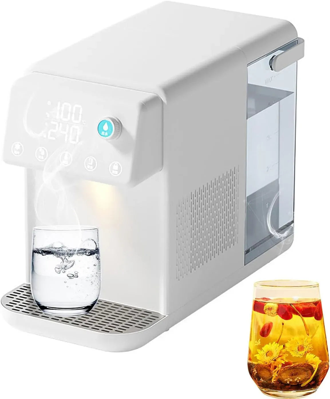 Bouilloire électrique, 25 à 100 °C, 2 zones de température, blanc, 12 Réglages de Température, 8 Niveaux de Volume
