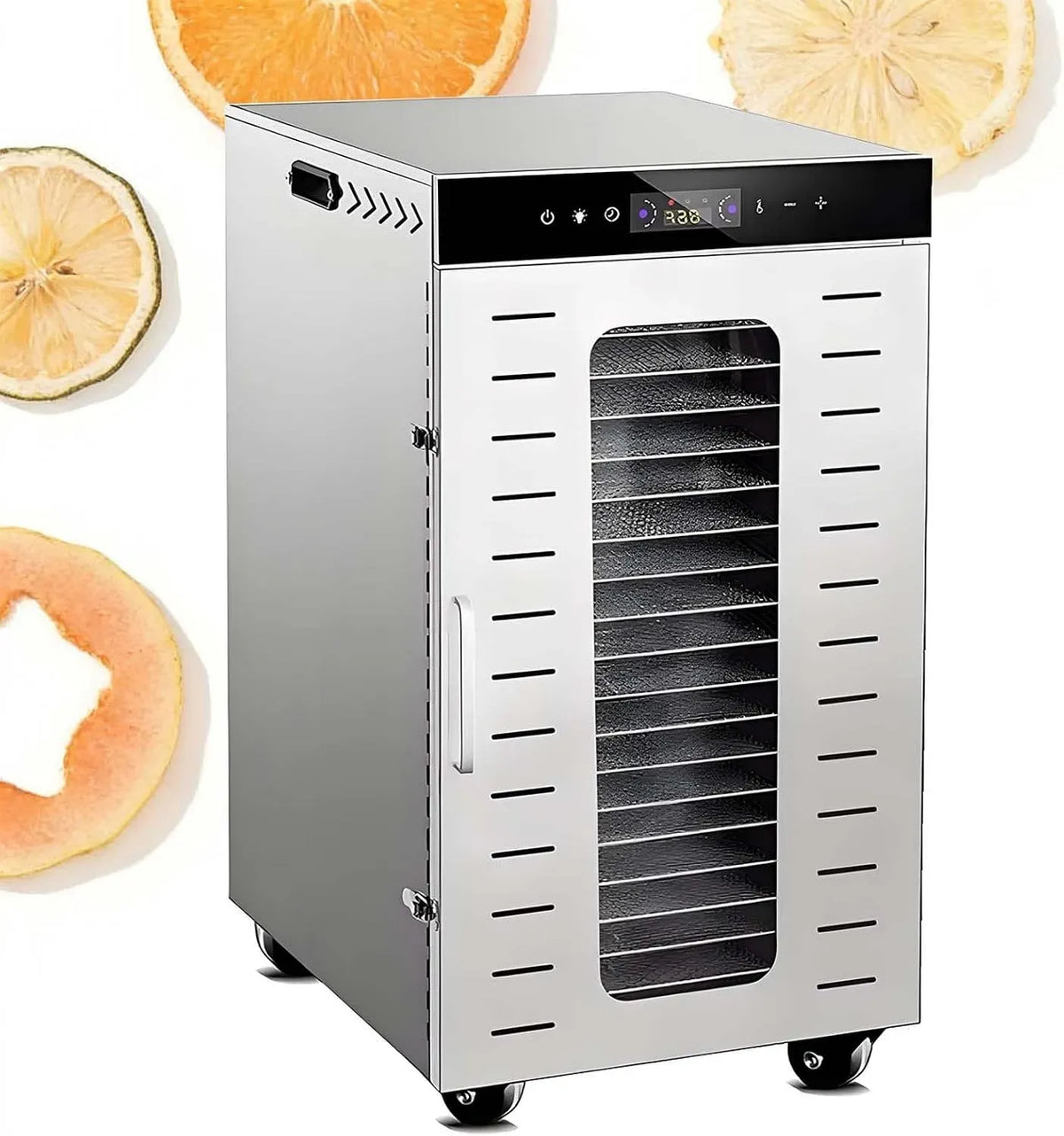Ventilateur 20Plates, 1600 W, tactile, minuteur, professionnel, acier inoxydable, TrèS Grand Format : 20 Plateaux En Acier Inoxydable