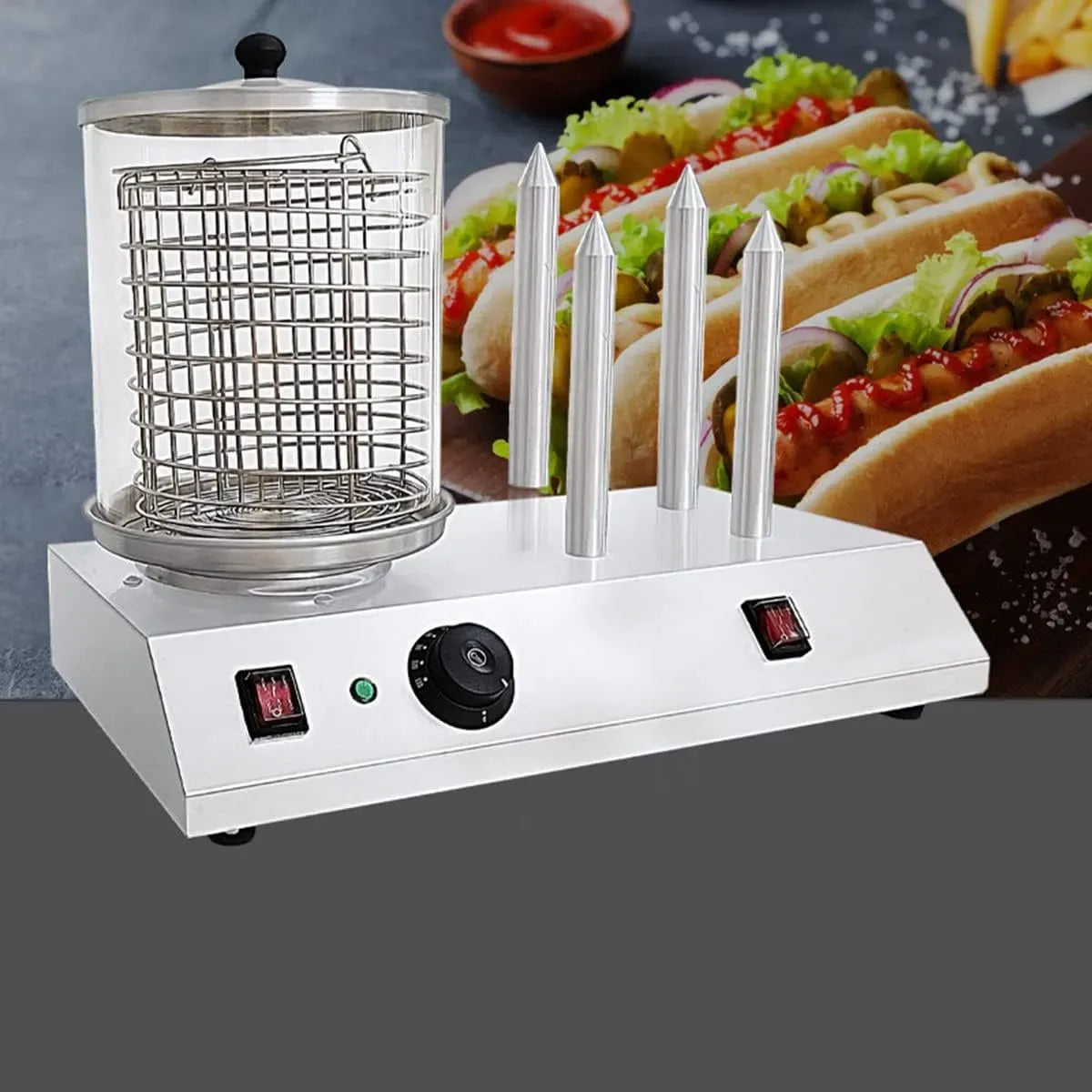 4sticks Machine à Hot-Dogs, professionnel, acier inoxydable, fonction chauffante, pour la Gestion des Files d'attente