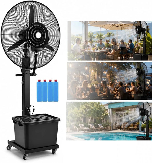 Rafraîchisseur d'air, 42 L, 3 vitesses, grand réservoir, restaurant, Ventilateur Brumisateur sur Pied avec Réservoir de 42 L, Oscillant & 3 Vitesses