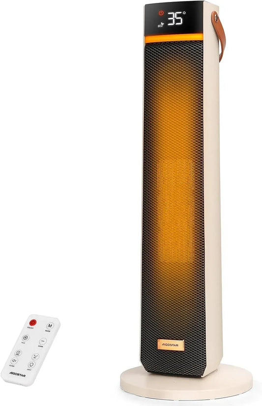 Radiateur électrique PTC 2000W 24H, 2000 W, 5 à 35 °C, minuteur, silencieux, 2 zones de température, 4 Modes Chauffant, Silencieux avec Télécommande