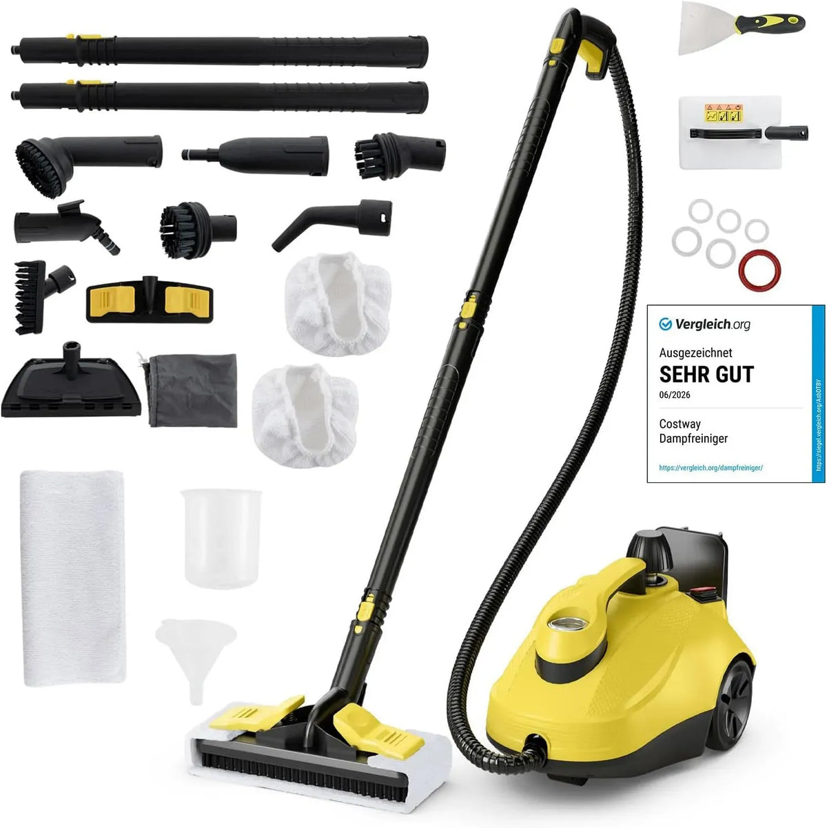 Nettoyeur vapeur, 1,8 L, 2000 W, COSTWAY, portable, grand réservoir, usage sur sols, cuisine, voiture, vitres et canapé