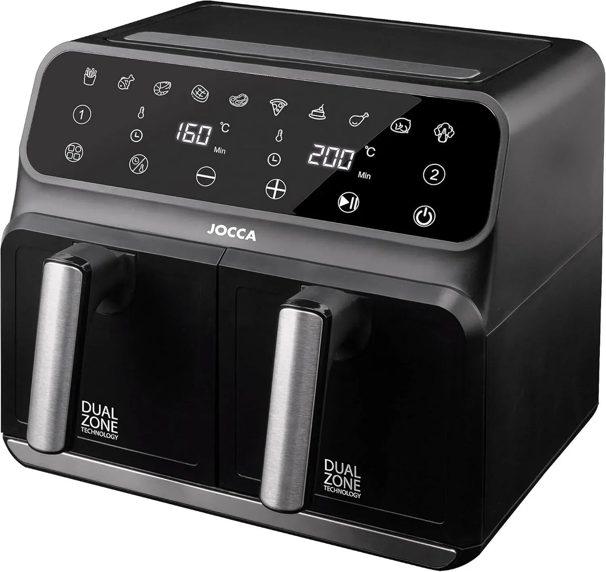 Friteuse à air chaud 4L+4L, 8 L, 1700 W, minuteur, 2 zones de température, noir, JOCCA