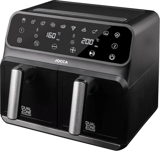 Friteuse à air chaud 4L+4L, 8 L, 1700 W, minuteur, 2 zones de température, noir, JOCCA