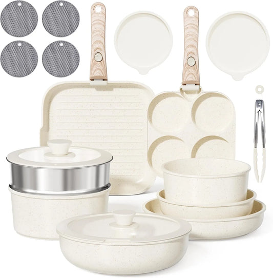 Poêle grill, RIOVARM, ustensile de cuisine, batterie de casseroles et poêles, Induction Batterie de cuisine avec Poignées Détachables