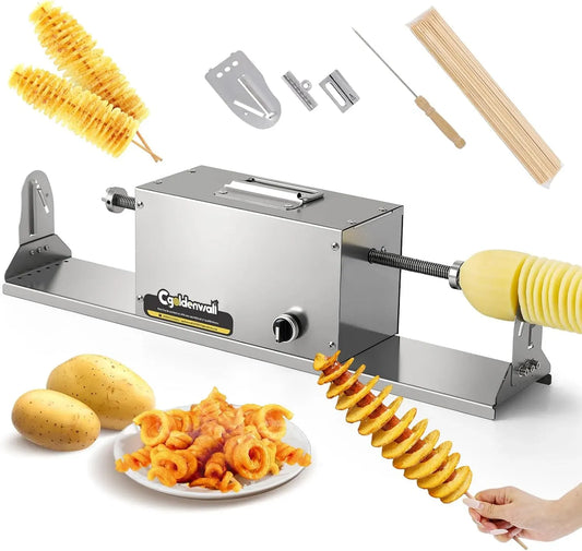 Coupe-Pommes de Terre en Spirale Électrique, Carottes, Trancheur de Pommes de Terre Tornado en Acier Inoxydable pour Frites Bouclées et Chips Tornado