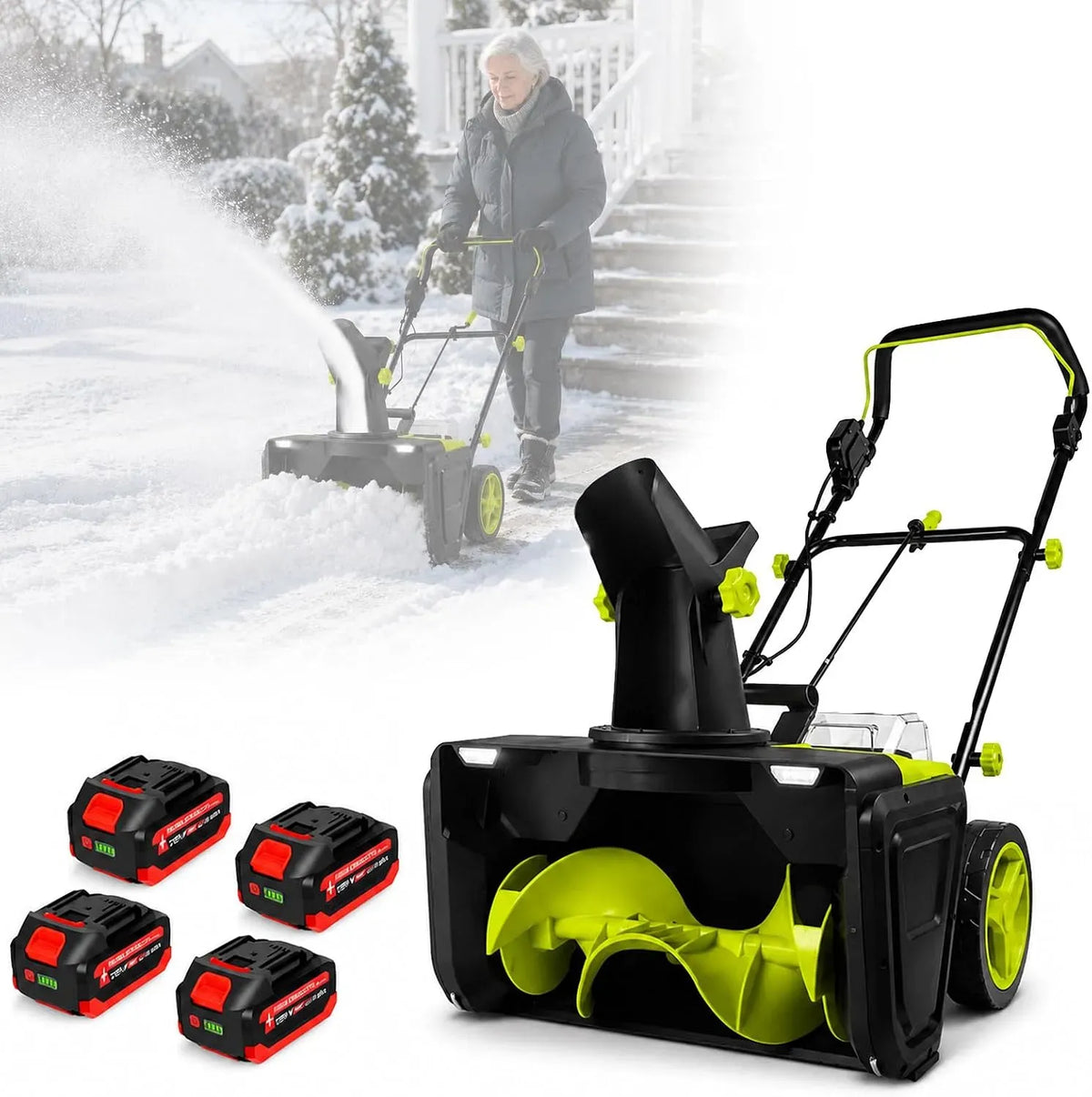 4-Battery Batterie, machine de déneigement, 50 cm, 7,6 M, éclairage LED
