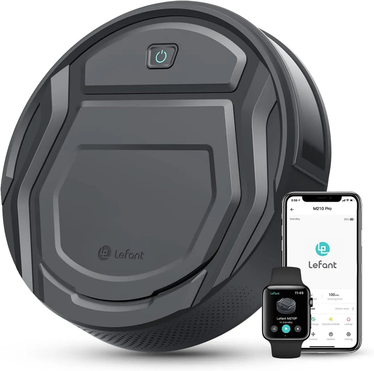 Lefant 120min M210P Aspirateur, Wi-Fi, Bluetooth, silencieux, Mince Silencieux Connecté WiFi-Bluetooth-Alexa-App, 6 Modes de Nettoyage, d'Autonomie