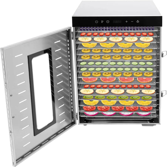 W 16 Séchoir, déshydrateur alimentaire, 1500 W, 30 à 90 °C, tactile, minuteur, acier inoxydable, fonction chauffante, pour thé