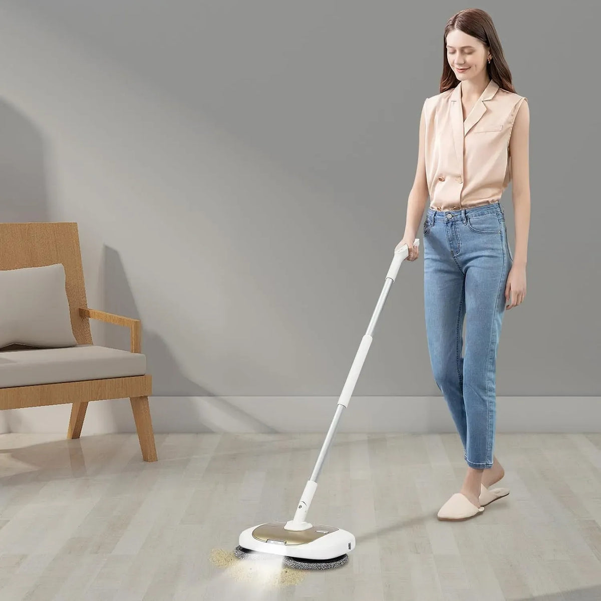balai électrique, Balai serpillère électrique sans fil équipé de fonction de pulvérisation et éclairage LED, pour le nettoyage des sols