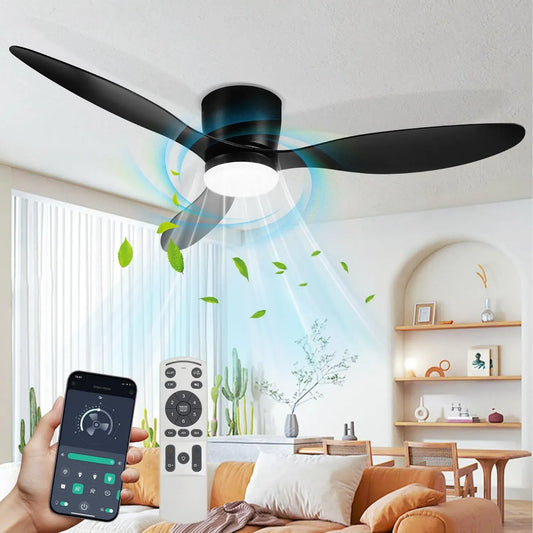 Ventilateur 2/4/8H, 132 cm, minuteur, Bluetooth, noir, LED Dimmable avec Télécommande et App Bluetooth, 6 Vitesses