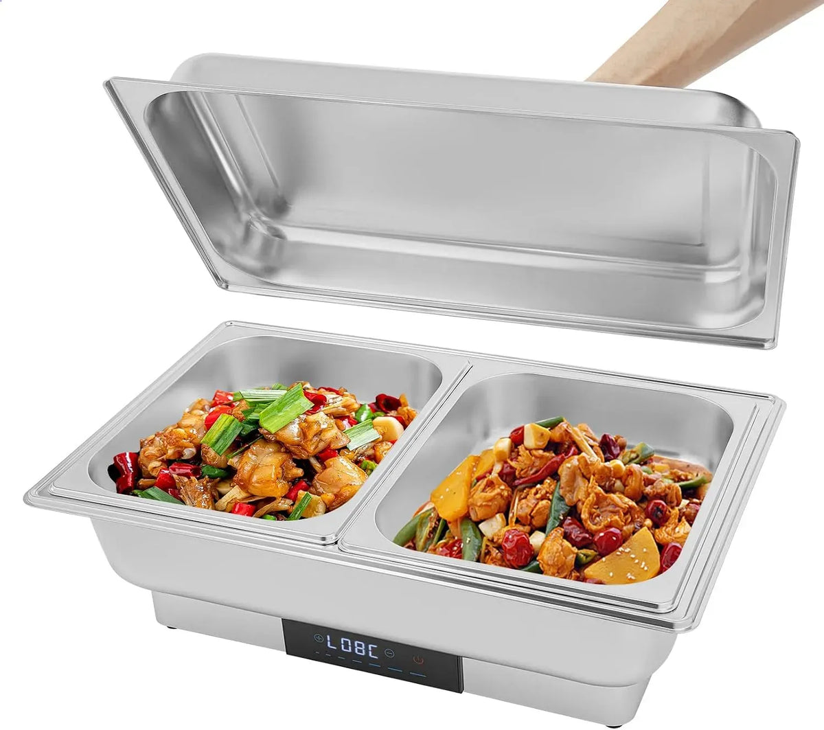 Chauffe-plat électrique, en acier inoxydable, pour restaurants, 9 l, avec réglage de la température, récipient de maintien au chaud avec bol