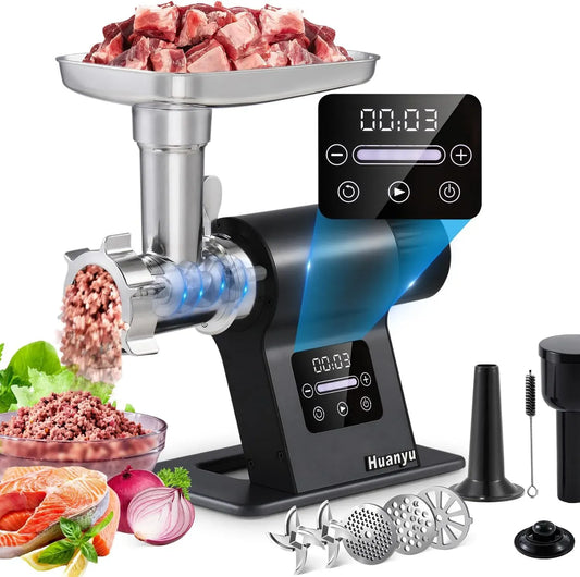 Machine, tactile, pour hacher la viande avec 2 lames de coupe et 3 plaques