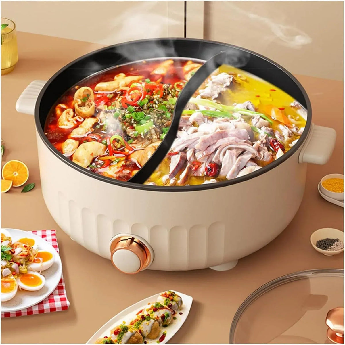Fondue, blanc, IP65, ARTSIM, Appareil, Multi-Fonctions Appareil Fondue Chinoise Electrique Convient Aux Petites FêTes équipé de 2 Filets Non éTanches