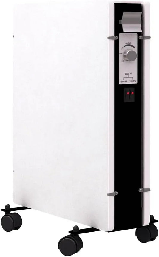 Radiateur électrique, 2000 W, thermostat, blanc, Thermostat réglable 1000 et 2000w