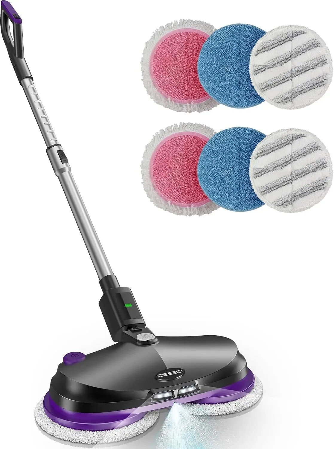 Mopp électrique sans fil, serpillère électrique sans fil avec fonction pulvérisation, réservoir d'eau de 300 ml, éclairage LED, serpillère électrique
