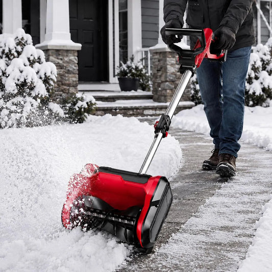 Pelle à Neige électrique Sans Fil, Manche Et Poignée Auxiliaire Réglables Pour Une Hauteur Naturelle, Manche En 2 Parties, 2 Batteries, Rangement