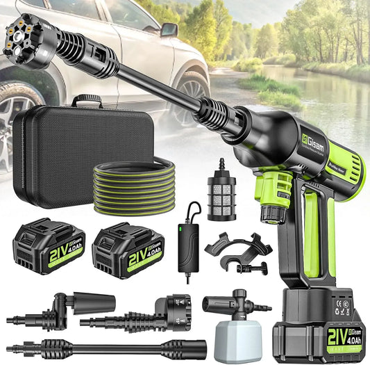 Nettoyeur haute pression, 120 Bar avec 2 Batteries 4,0 Ah, buse rotative 6 en 1 et 180 °, Tuyau De 5 M