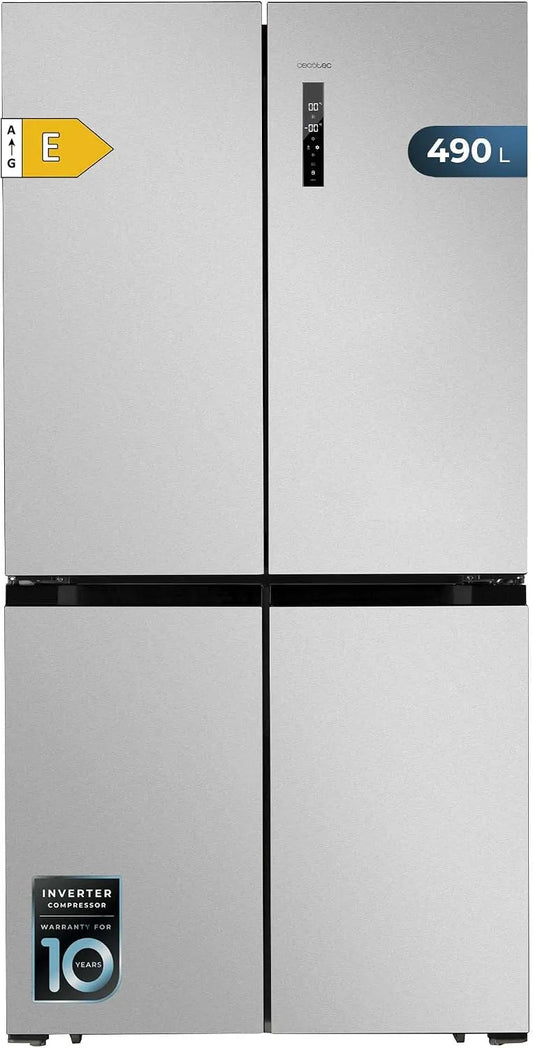 Cecotec Réfrigérateur, 490 L, No Frost, Inverter, acier inoxydable, Fast Cooling, 91 cm de Largeur, 183 cm de Hauteur, Total NoFrost, Fast Freezing