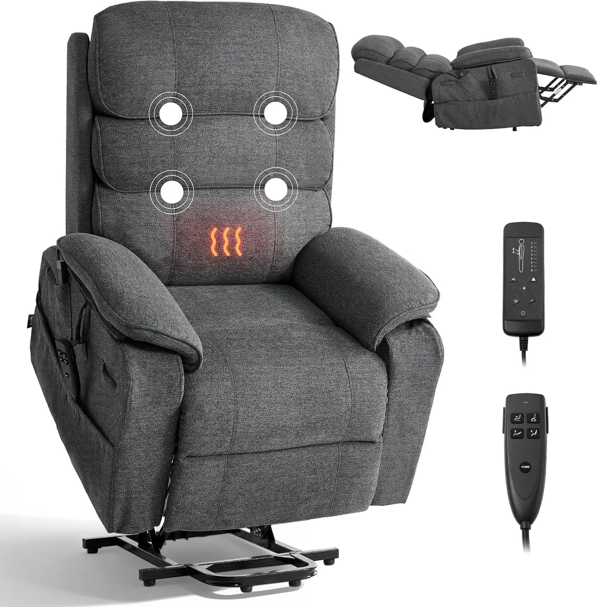 VEVOR Fauteuil, Moteur, fonction chauffante, gris, pour Personnes Âgées
