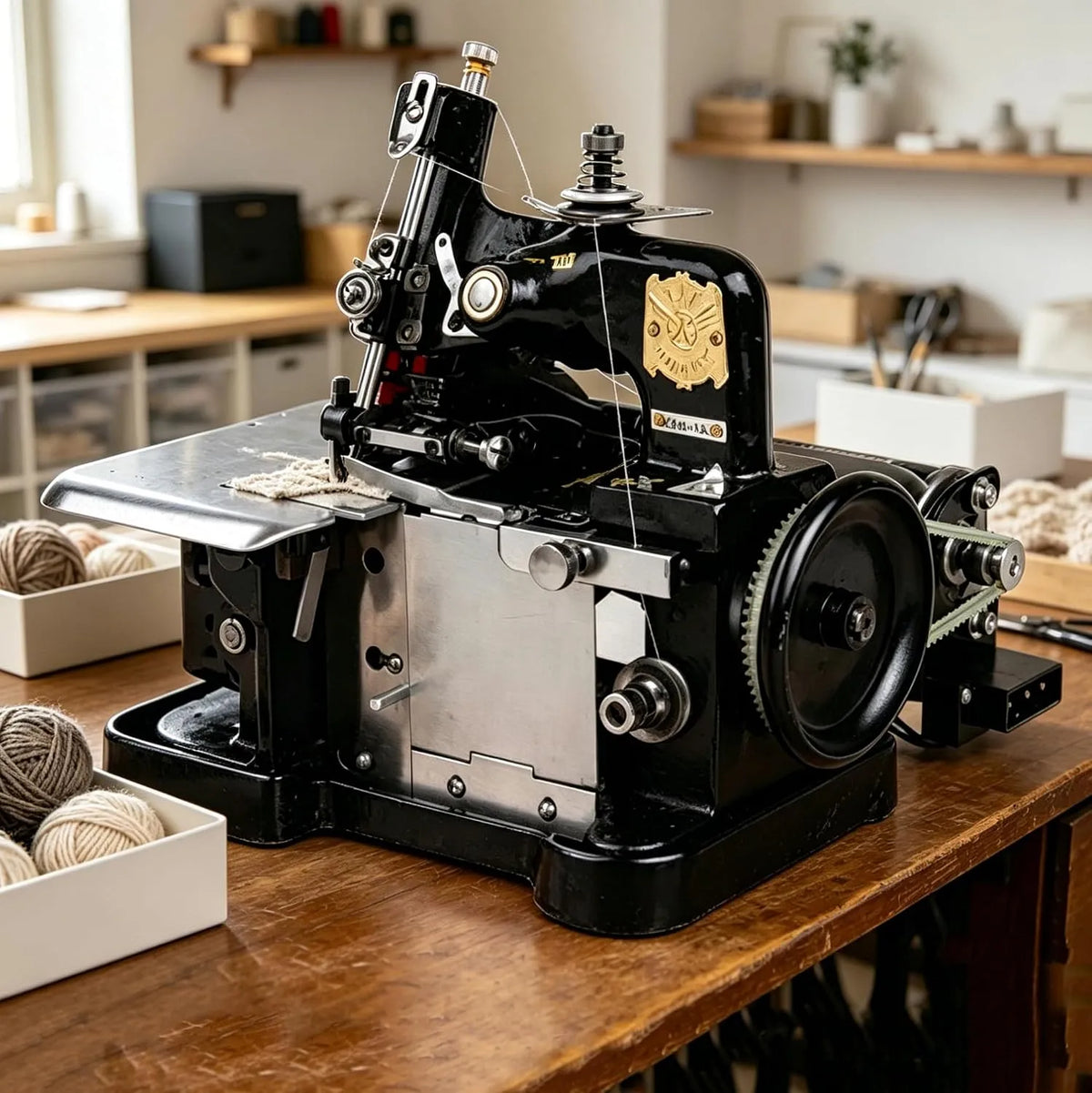 soie et denim, cadre en métal, Surjeteuse industrielle 3000 points par minute, longueur de point 1,5–3,2 mm, idéal pour les tissus en coton